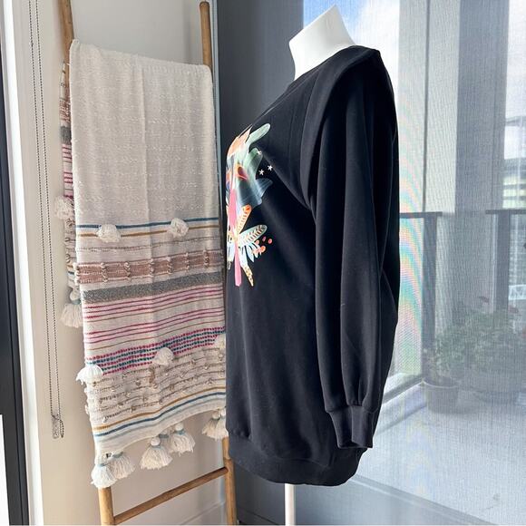 Farm Rio Amazonia Black Long Balloon Sleeves Sweat Dress Women’s Size Medium - Picture 3 of 11